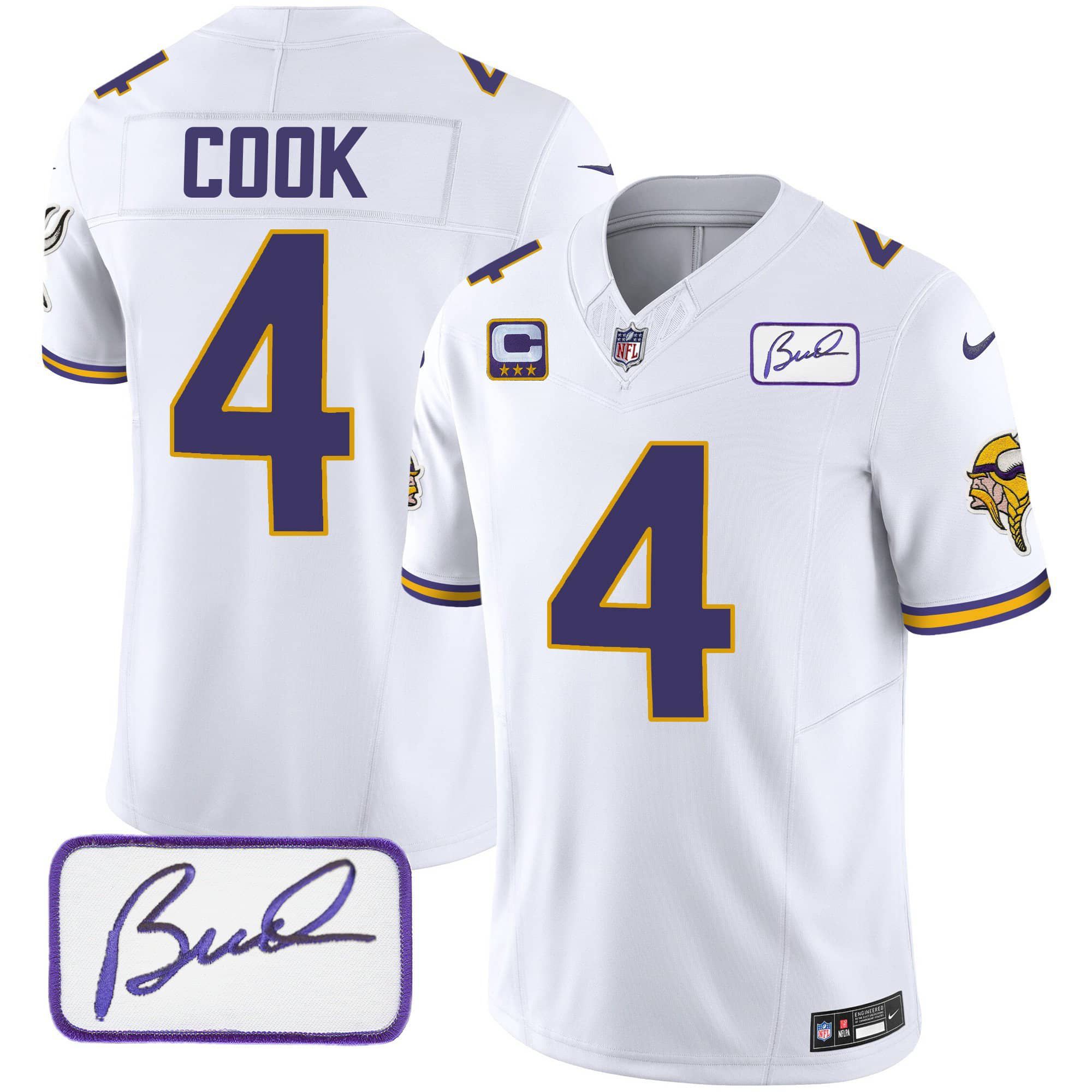 Men Minnesota Vikings #4 Cook White 2024 Nike Bud Grant Patch Classic Limited NFL Jersey style 1->indianapolis colts->NFL Jersey